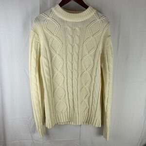 Vintage Kmart Cable Knit Sweater Mens Large Cream‎ Acrylic Diamond Pattern 80s